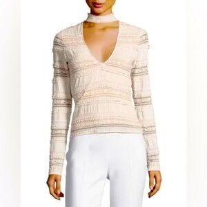 Cinq a Sept Cecily Lace Choker V-neck Top In Cinq Pink